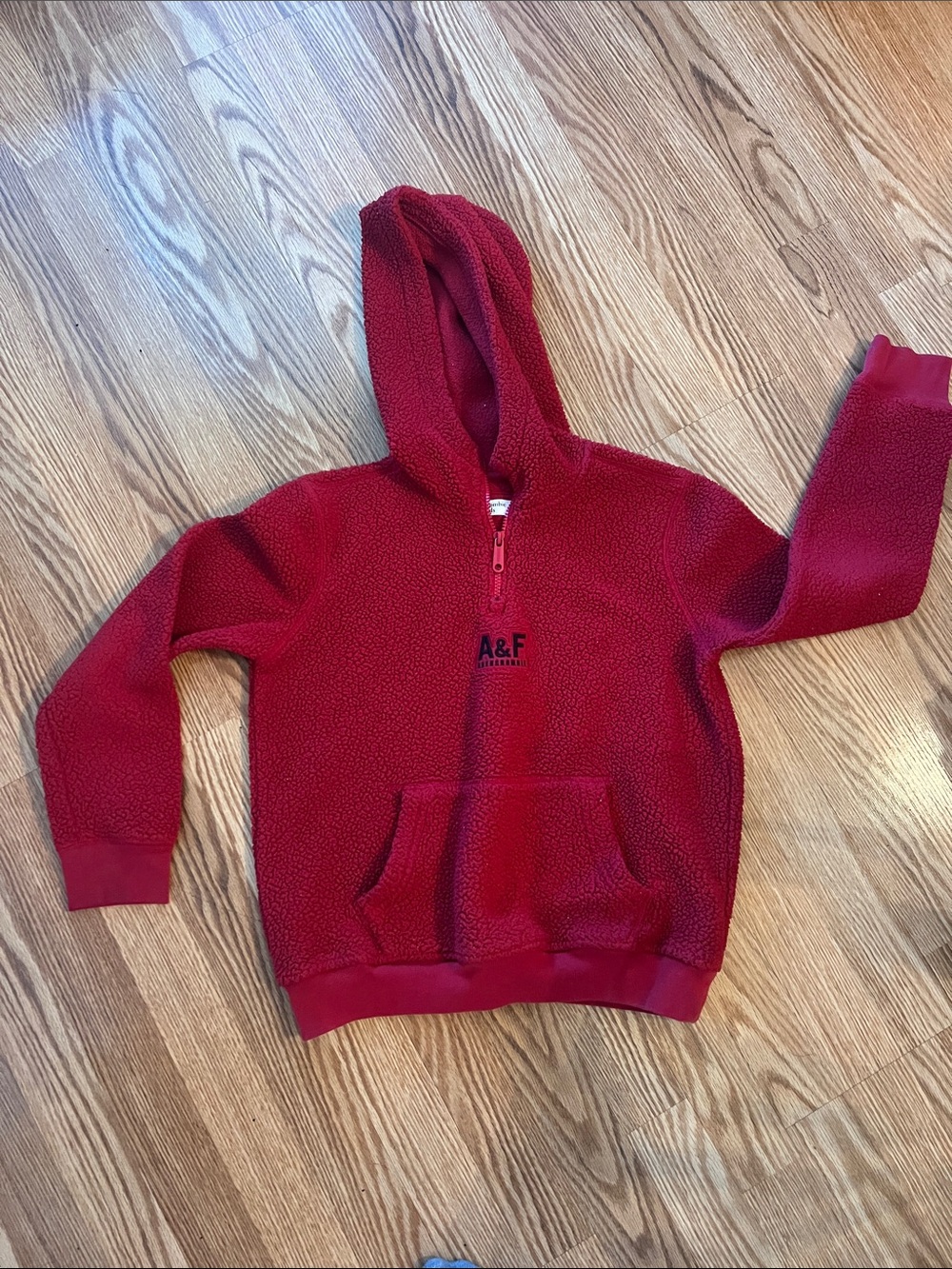 Abercrombie & Fitch Kids Red Sherpa Half-Zip Hoodie with A&F Logo